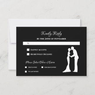 Carte de réponse de mariage silhouette noire