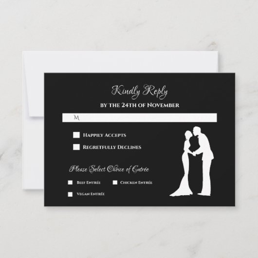 Carte de réponse de mariage silhouette noire (Devant)