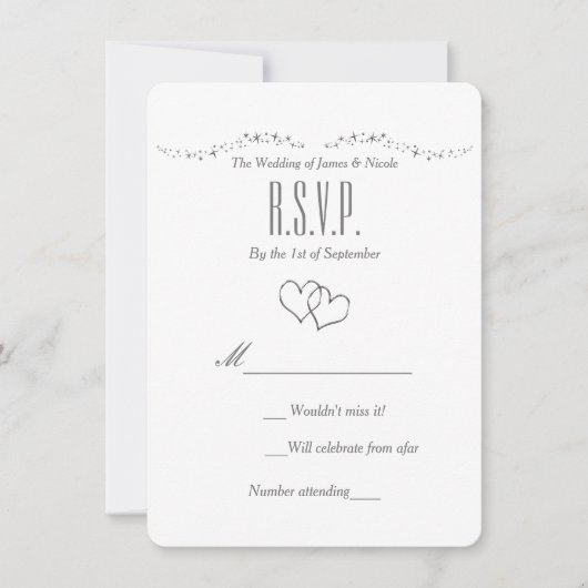 Carte de réponse de mariage Silver Hearts & Sparkl (Devant)