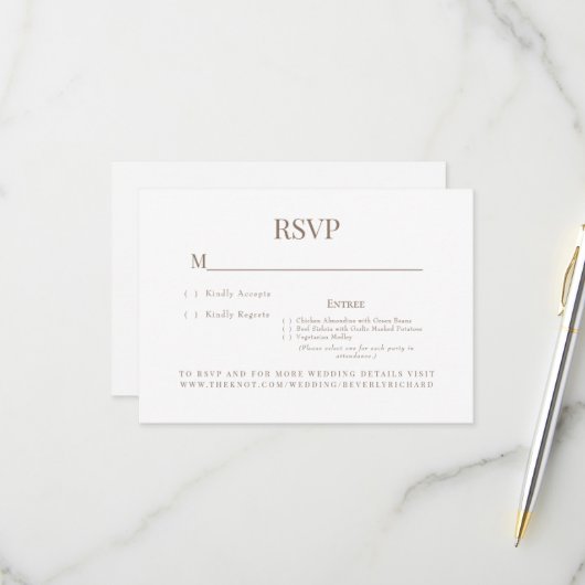 Carte de réponse de mariage simple blanche pour le (Devant/Arrière en situation)
