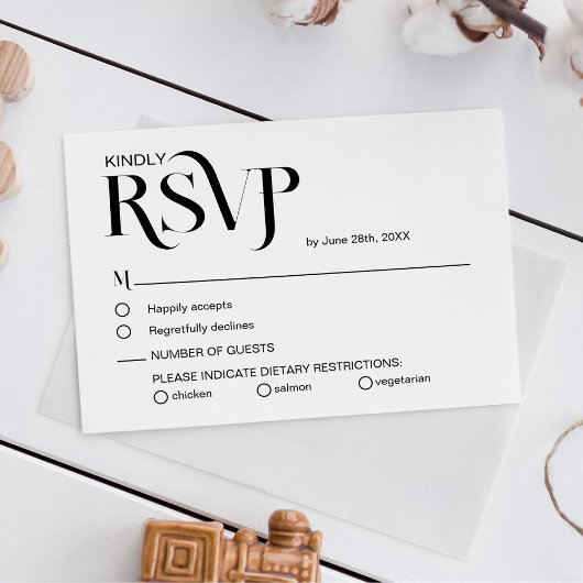 Carte de réponse de mariage simple élégante noire