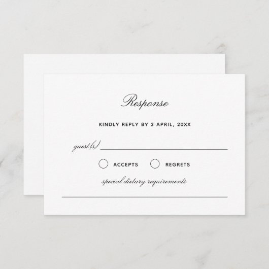 Carte de réponse de mariage simple et élégante RSV (Devant / Derrière)
