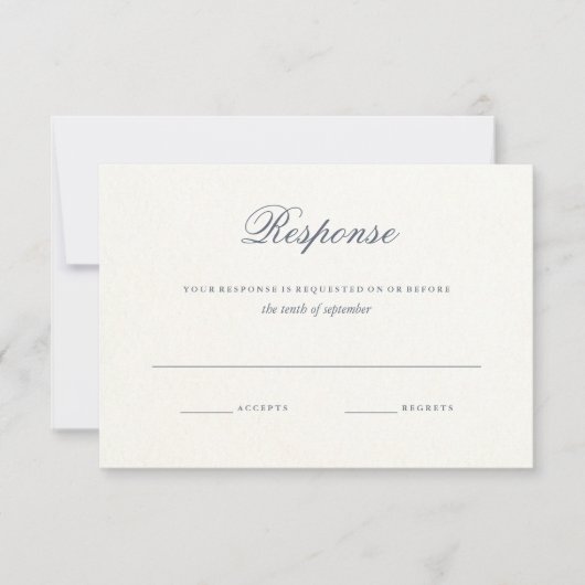 Carte de réponse de mariage simple Texte bleu gris (Devant)