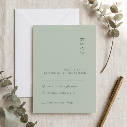 Carte de réponse de mariage simple vert sauge