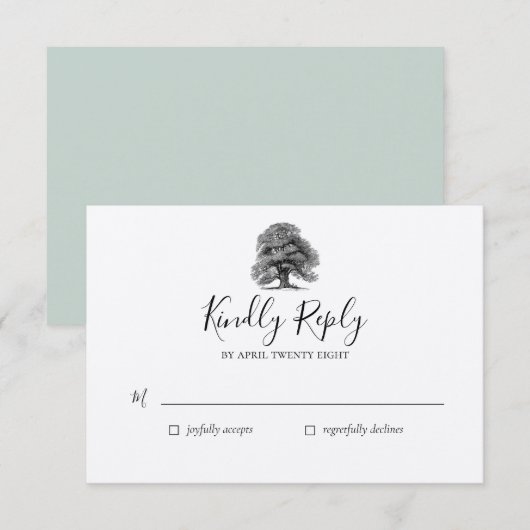 Carte de réponse de mariage sous un arbre de chêne (Devant / Derrière)