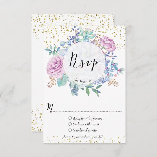 carte de réponse de mariage succulentes cactus flo (Devant / Derrière)