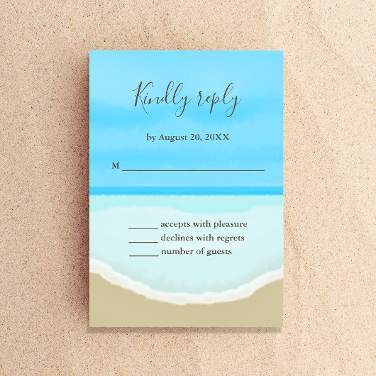 Carte de réponse de mariage sur la plage de l'océa