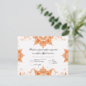 Carte de réponse de mariage Toile Damask Swirl Tan (Debout devant)