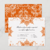 Carte de réponse de mariage Toile Damask Swirl Tan (Devant / Derrière)