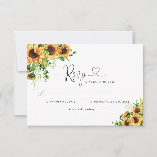 Carte de réponse de mariage Tournesol (Devant)