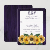 Carte de réponse de mariage Tournesol Violet Rusti (Devant / Derrière)