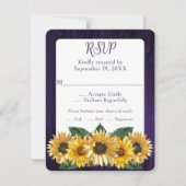 Carte de réponse de mariage Tournesol Violet Rusti (Devant)