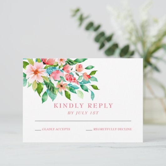 Carte de réponse de mariage tropical (Debout devant)