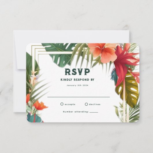 Carte de réponse de mariage tropical fleurs été li (Devant)