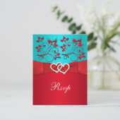 Carte de réponse de mariage, Turquoise, Fleurs rou (Debout devant)