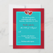 Carte de réponse de mariage, Turquoise, Fleurs rou (Dos)