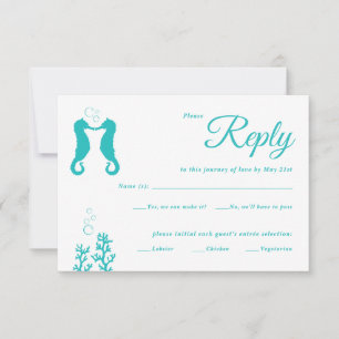 Carte de réponse de mariage Turquoise Seahorses