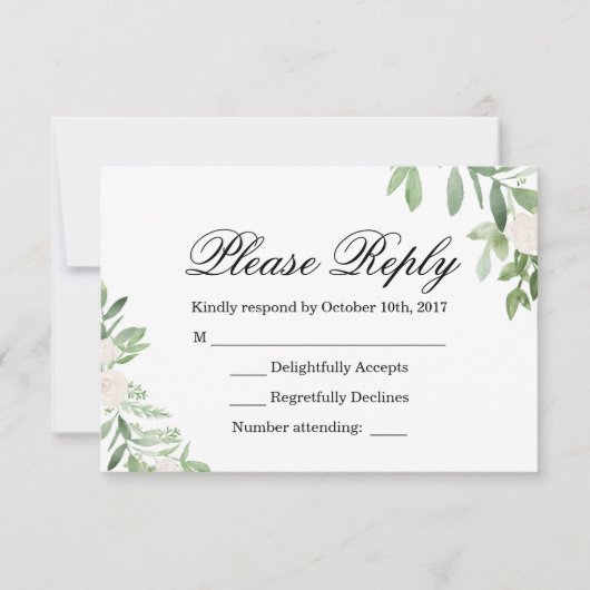 Carte de réponse de mariage verdure (Devant)