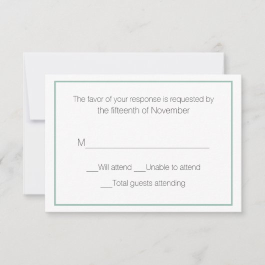 Carte de réponse de mariage Vert ardoise et Blanc (Devant)