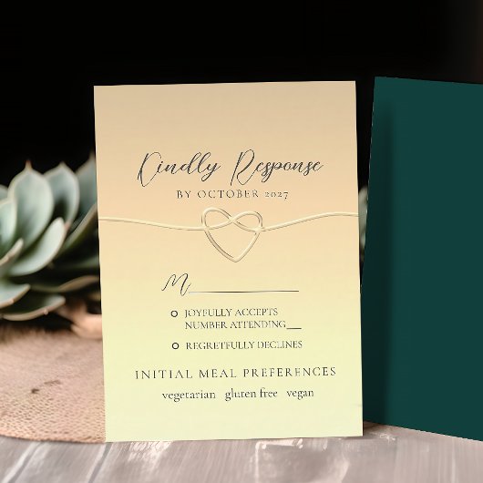 Carte de réponse de mariage vert émeraude