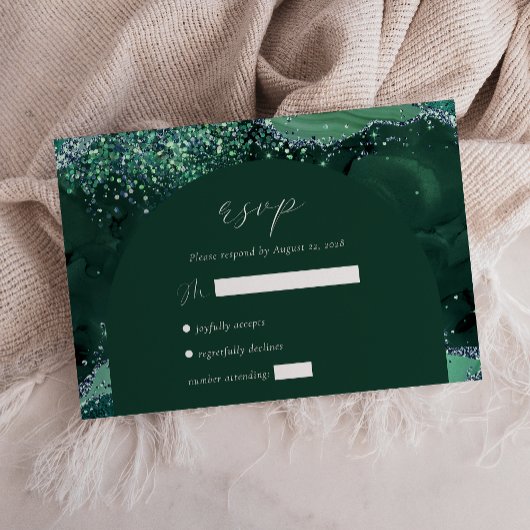 Carte de Réponse de Mariage Vert Émeraude Agate Ar