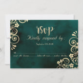Carte de réponse de mariage vert émeraude avec des (Devant)