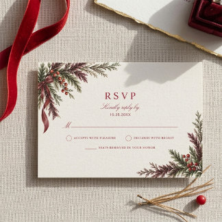 Carte de réponse de mariage vert et rouge de Noël