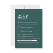 Carte de réponse de mariage vert foncé minimaliste