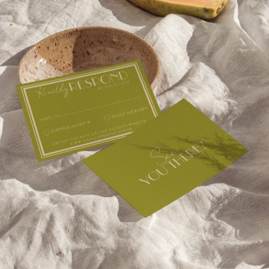 Carte de réponse de mariage vert mousse luxueux à 