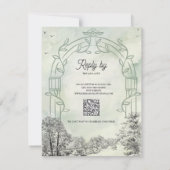 Carte de réponse de mariage vert sauge avec code Q (Dos)
