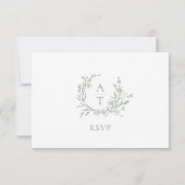 Carte de réponse de mariage vert sauge avec monogr (Dos)