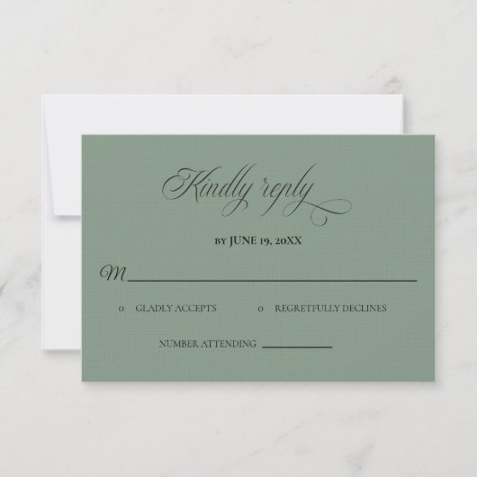 Carte de réponse de mariage vert sauge classique (Devant)