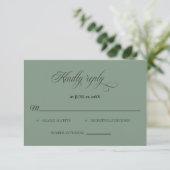 Carte de réponse de mariage vert sauge classique (Debout devant)