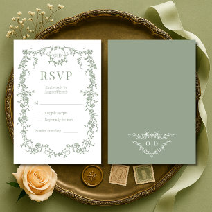 Carte de réponse de mariage vert sauge victorien f