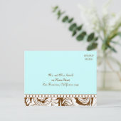 Carte de réponse de mariage vintage bleu marron (Debout devant)