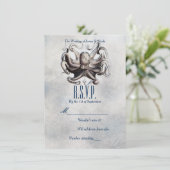 Carte de réponse de mariage Vintage Octopus Beach  (Debout devant)