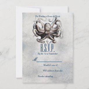 Carte de réponse de mariage Vintage Octopus Beach 