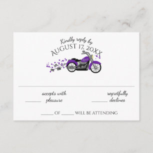 Carte de réponse de mariage violet et moto