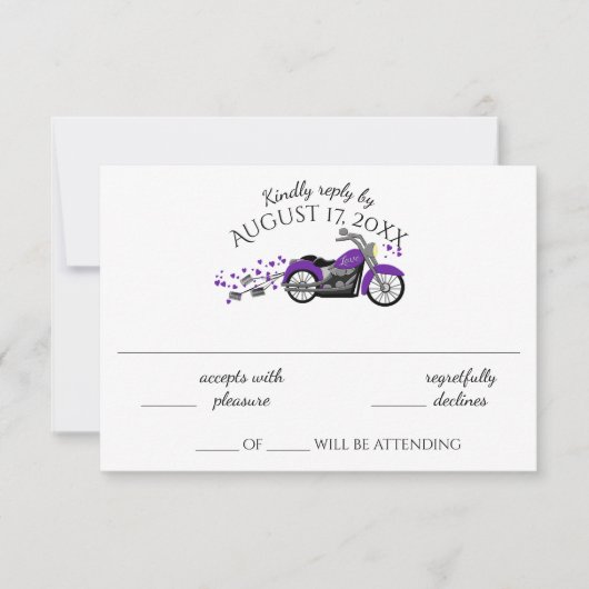 Carte de réponse de mariage violet et moto (Devant)