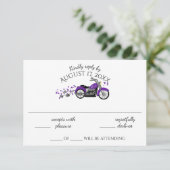Carte de réponse de mariage violet et moto (Debout devant)