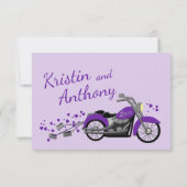 Carte de réponse de mariage violet et moto (Dos)