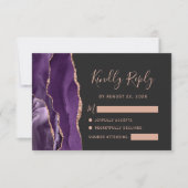 Carte de réponse de mariage violet or rose agate f (Devant)