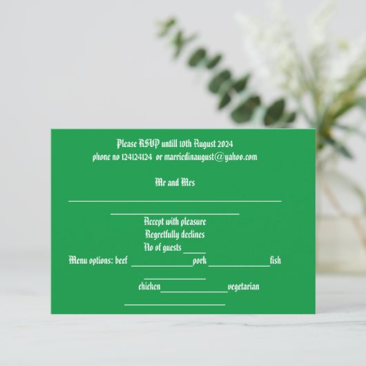 Carte de réponse de mariage Wisteria violet vert (Debout devant)