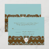 Carte de réponse de monogramme de mariage en damas (Devant / Derrière)