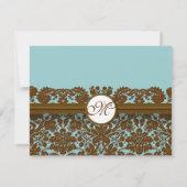 Carte de réponse de monogramme de mariage en damas (Dos)