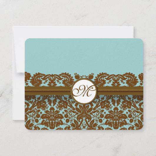 Carte de réponse de monogramme de mariage en Damas (Dos)