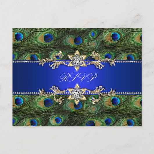 Carte de réponse de paon bleu royal (Devant)