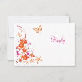 Carte de réponse de plage tropicale rose, orange,  (Devant)