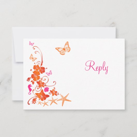 Carte de réponse de plage tropicale rose, orange,  (Devant)