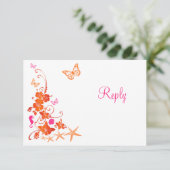 Carte de réponse de plage tropicale rose, orange e (Debout devant)